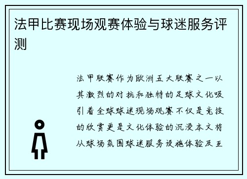 法甲比赛现场观赛体验与球迷服务评测