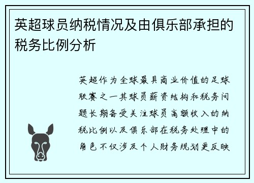 英超球员纳税情况及由俱乐部承担的税务比例分析
